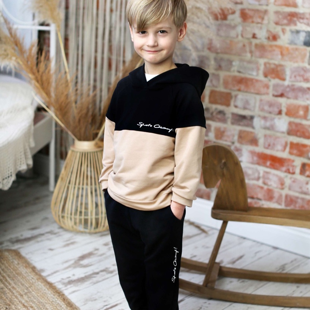 Marika Black and Beige Kids Hoodie & Jogger Set